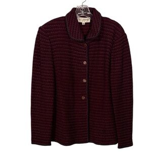 St. John Tweed Boucle Jacket Blazer 12 Red Striped Knit Office Professional